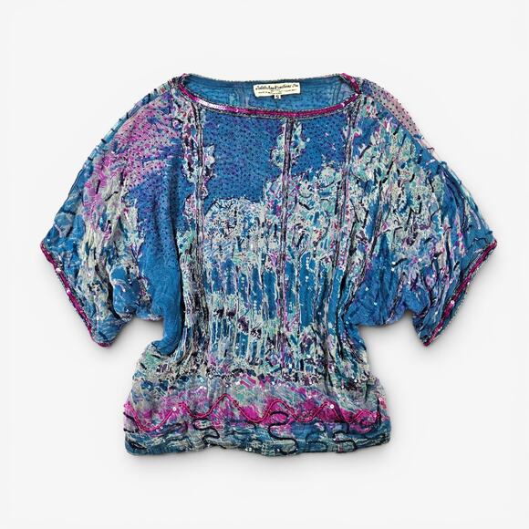 Judith Ann Creations Tops - Vintage Silk Fairycore Top Beaded Sequin Batwing Boho - Small